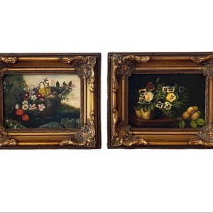 Pair of elegant vintage floral paintings, ideal to accent small wall area!